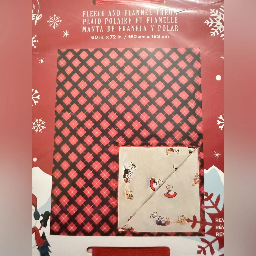 Disney Parks Holiday Red and Black Checkered reversible Fleece Blanket NWT